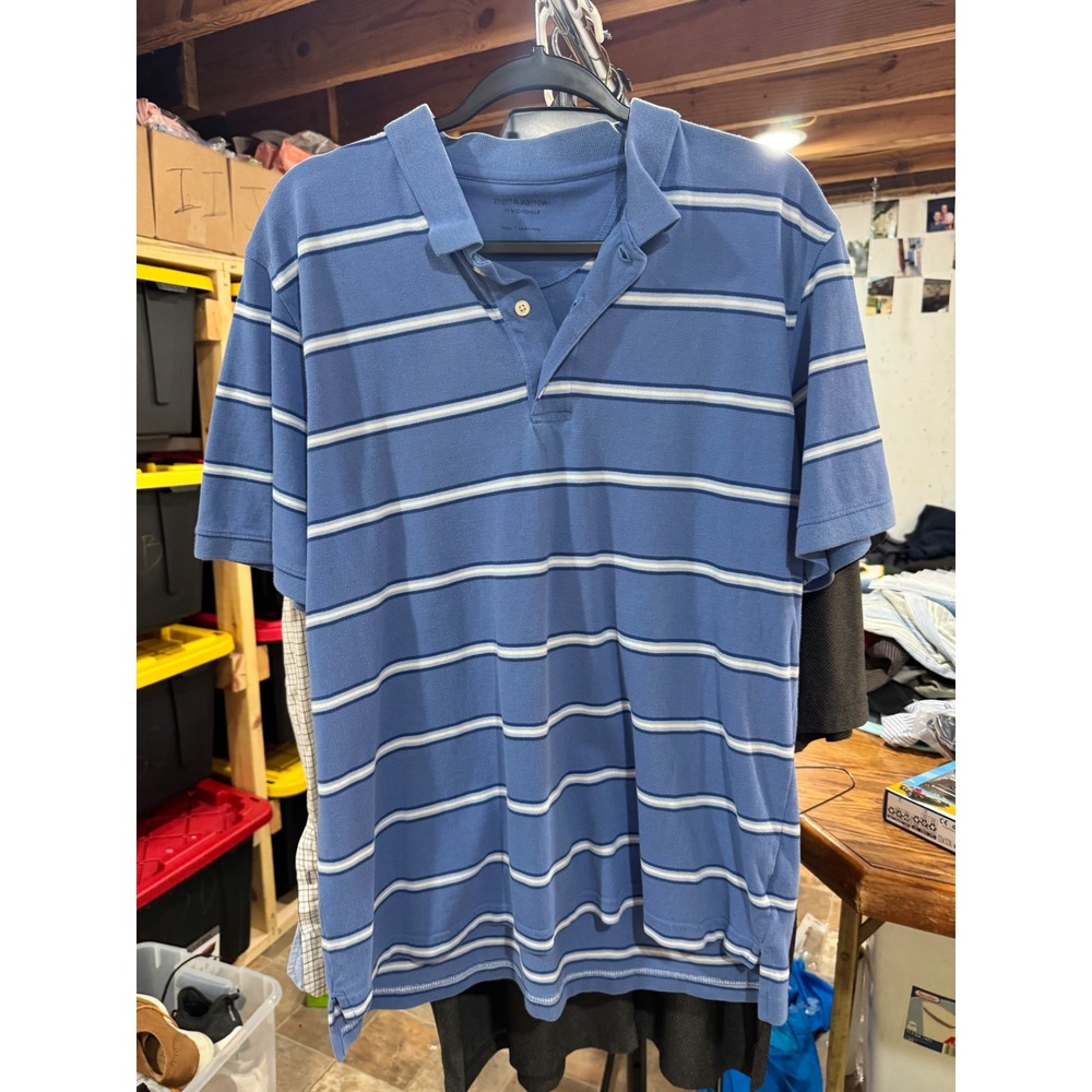 Croft & Barrow Mens Blue Striped Performance Short Sleeve Polo Shirt Size L